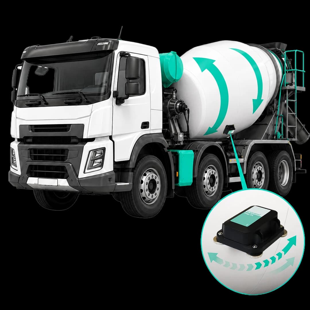 Truvami sensor mounted on a concrete mixer drum